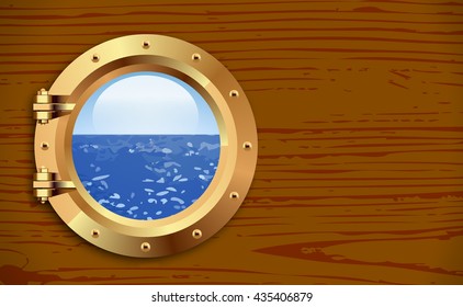 Porthole on wooden background