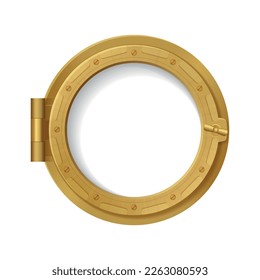 Porthole realistic composition with isolated image of metal frame for window of the vessel on blank background vector illustration