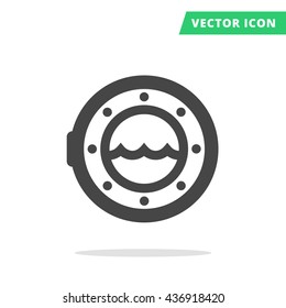 Porthole vector icon, ship hole black silhouette sign with wave line in circle on white background