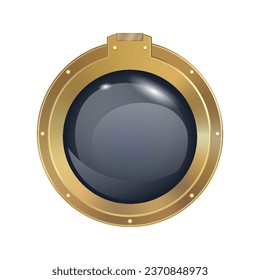 Porthole window icon. Safe round metalic spaceship illuminator decent. Vector steel window hole. Cruise aircraft porthole or fuselage cabin window