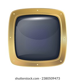 Porthole window icon. Safe round metalic spaceship illuminator decent. Vector steel window hole. Cruise aircraft porthole or fuselage cabin window