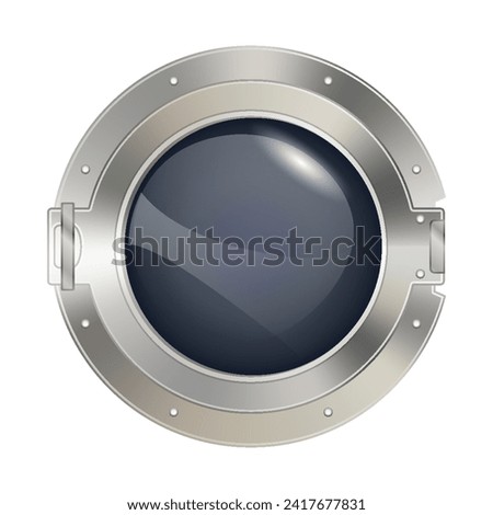 Porthole window icon. Safe round metalic spaceship illuminator decent. Vector steel window hole. Cruise aircraft porthole or fuselage cabin window