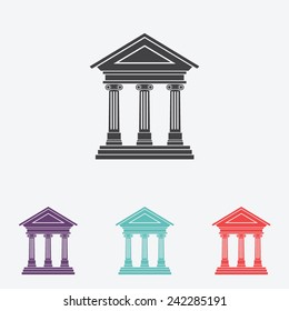 Portico An Ancient Temple. Bank. Official Place With The Building Facade With Three Pillars. Vector Illustration.