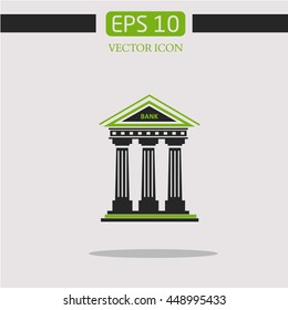 Portico an ancient temple. Bank. Official Place with the building facade with three pillars. Vector illustration.