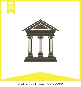 Portico an ancient temple. Bank. Official Place with the building facade with three pillars. Vector illustration.