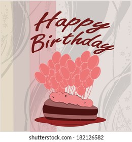 portion of cake and balloons for happy birthday