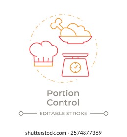 Portion control duo tone concept icon. Dished cooking strategy. Restaurant business development. Round two color outline illustration. Abstract vector design. Easy to use in promotional material