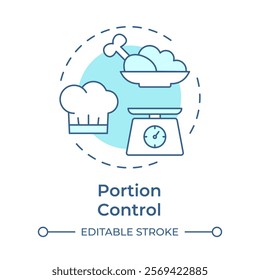 Portion control soft blue concept icon. Dished cooking improvement strategy. Restaurant business. Round shape line illustration. Abstract idea. Graphic design. Easy to use in promotional material