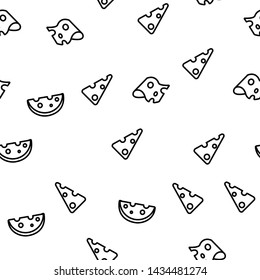 Portion Of Diary Cheese Seamless Pattern Vector. Collection Of Tasty Cheese Slice For Sandwich Monochrome Texture Icons. Healthy Milk Lunch Or Dinner Food Product Template Flat Illustration