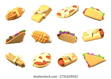Pratos de porção da culinária mexicana. Modelos vetoriais realistas de fast food