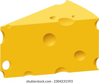 Portion of emmental type hole cheese isolated on a white background