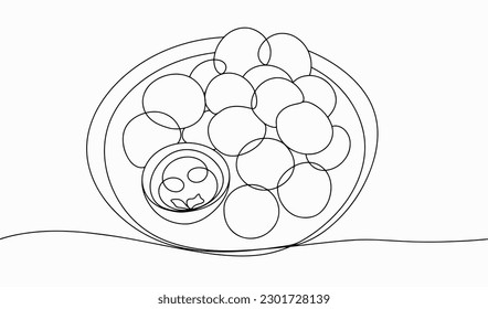 Portion of falafel with sauce. International Falafel Day. One line drawing for different uses. Vector illustration.