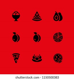 portion icon. 9 portion set with bitterballen, pizza, avocado and dessert vector icons for web and mobile app