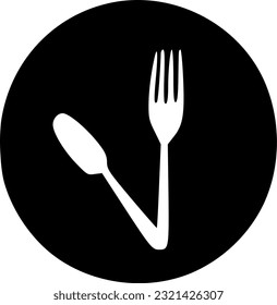 Portionsplatte mit Gabel und Messersymbol, Vektorgrafik, ausgefülltes Flachzeichen, Zeichen, Symbol, Vektorgrafik
