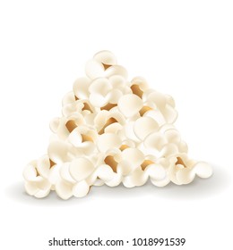 Portion of popcorn. Realistic vector illustration. Popcorn elements isolated on the white background. Cinema snack and movie food.