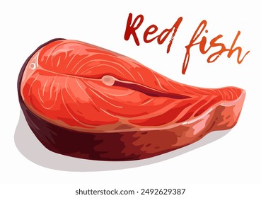 A portion of red fish vector icon isolated on white background. Eye-catching cartoon illustration depicts a salmon fish. Perfect for seafood restaurants, fish markets, and educational materials