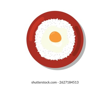 A portion of rice with fried egg side dish. Simple flat illustration.