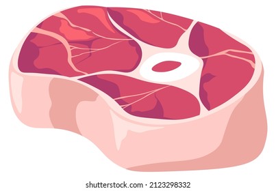 Portion roast pork leg butt, isolated meat chop, butchery shop and store assortment. Gourmet ingredients for cooking, slices for dishes tasty nutritious meal and dieting. Vector in flat style