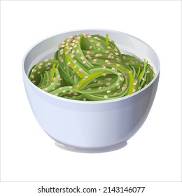 Portion of Seaweed Chukka Salad with Sesame. Isolated vector illustration.