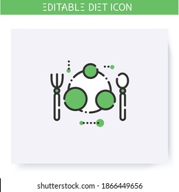 Portion Size Plate Line Icon. Serving Size. Diet. Weight Loss. Portion Control. Healthy Eating. Dietary Nutrition. Calorie Count. Slimming Concept. Isolated Vector Illustration. Editable Stroke 