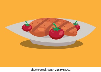 Portion 
of steak with tomato. SImple vector.  Food vector.