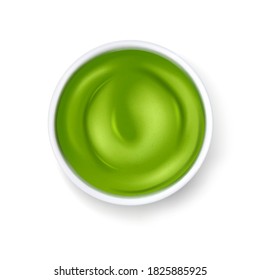 Portion of wasabi in ceramic bowl on white background, horseradish, mustard for sushi, asian food. Vector illustration.