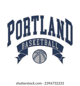 Portland basketball design vector. Editable college t-shirt design printable text effect vector.	
