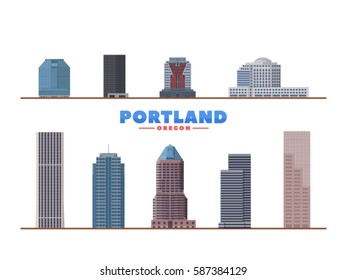 Portland City landmarks isolated object. Travel and tourism background. Vector background. Line and flat illustration.