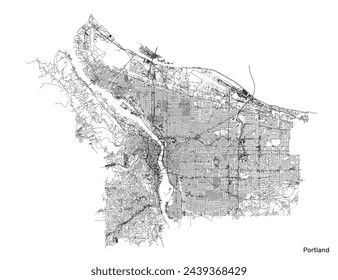 Portland  city map with roads and streets, United States. Vector outline illustration.