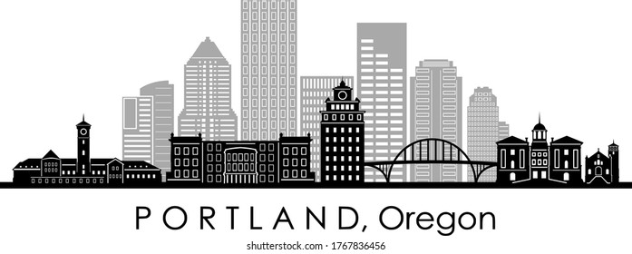 PORTLAND City Oregon Skyline Silhouette Cityscape Vector