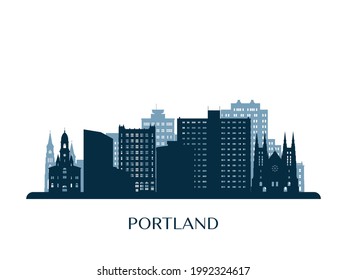 Portland, Maine skyline, monochrome silhouette. Vector illustration.