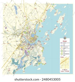 El Mapa de Vector de Estados Unidos de Portland Maine, Editable Layered, 26 mb, nombra las calles principales
