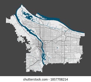 Portland map. Detailed map of Portland city administrative area. Cityscape panorama. Royalty free vector illustration. Outline map with highways, streets, rivers. Tourist decorative street map.