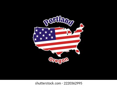Portland. Map of the United States of America with the national flag of the United States isolated on a white background. Vector illustration.