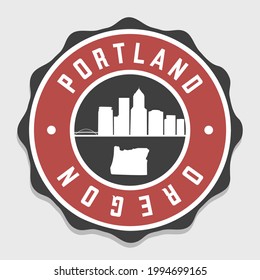 Portland, OR, USA Badge Skyline City Stamp. Vector Illustration Seal Horizon. Landmark Insignia Vintage Icon.