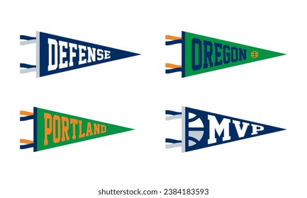 Portland, Oregon basketball Pennant Flags Set. Vector Football pendant Icons. University USA Sport flag, isolated