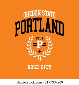 Portland, Oregón diseño para camisetas. Impresión de camiseta de la universidad. Gráficos de tipografía para ropa deportiva y ropa. Ilustración vectorial.