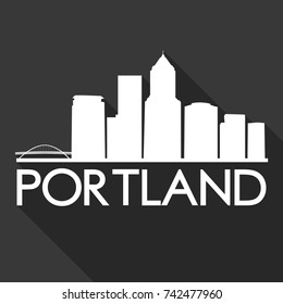 Portland Oregon Flat Icon Skyline Silhouette Design City Vector Art Famous Buildings