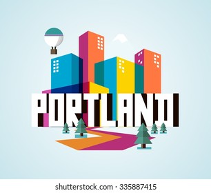 Portland, Oregon great destination to visit, vector cartoon