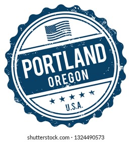 Portland Oregon. Navy Blue Stamp with US flag.