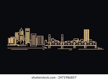 Portland Oregon neon light skyline vector illustration