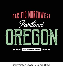 Portland Oregon, Pacific Northwest, Black base typography vector graphic of T-shirt, hoodie, 