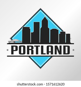 Portland Oregon Skyline Logo. Adventure Landscape Design. Vector Illustration Cut File.