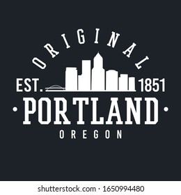 Portland Oregon Skyline Original. A Logotype Sports College and University Style. Illustration Design.