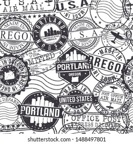 Portland Oregon Stamps. City Stamp Vector Art. Postal Passport Travel. Design Set Pattern.
