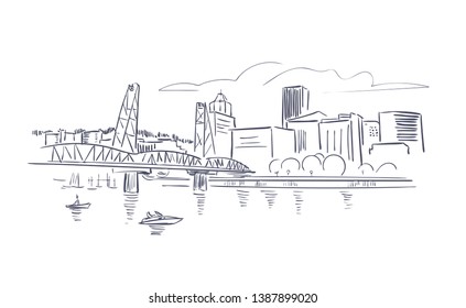 Portland Oregon usa America vector sketch city illustration line art 