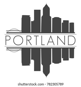Portland Oregon USA Skyline Vector Art Mirror Silhouette Emblematic Buildings 