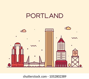 Portland, Oregon, USA. Trendy vector illustration, linear style