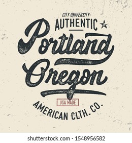 "Portland, Oregon". Vintage Textured Design for T Shirt. Print, Logo, Poster. Vector Illustration.