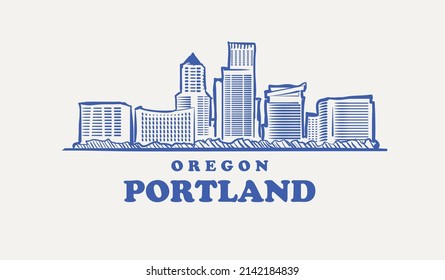 Skyline Portland. Ilustración vectorial hecha a mano por Portland. Aislado sobre fondo blanco.